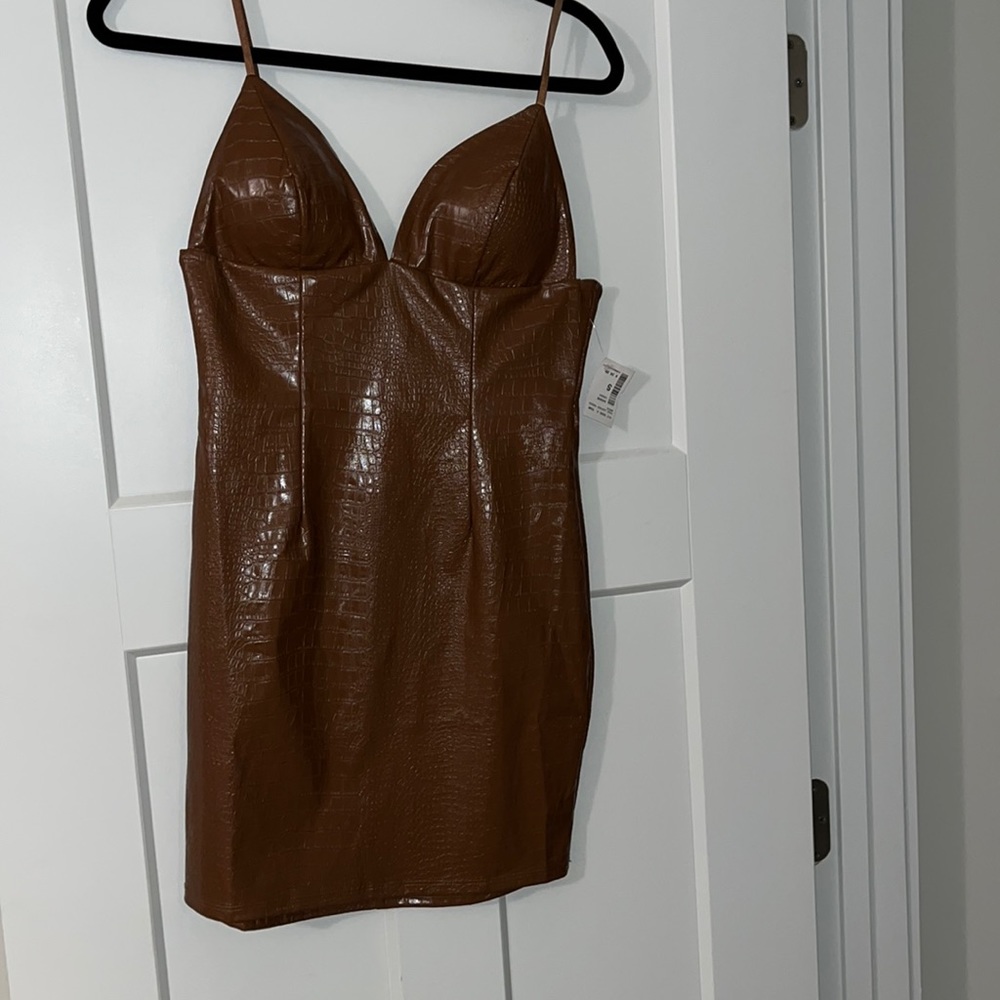 Brown croc fitted dress